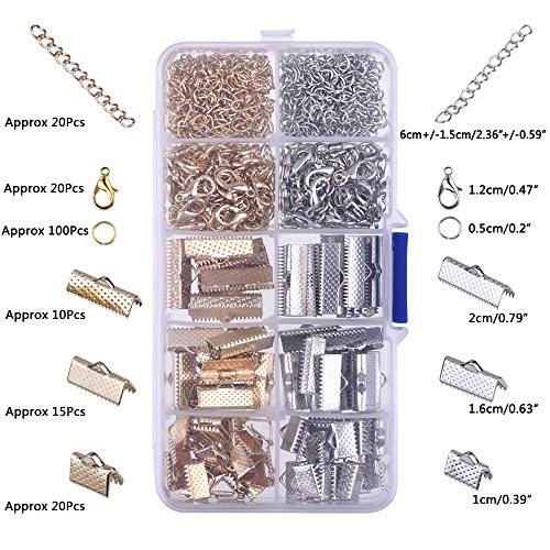 Outus Ribbon Bracelet Kit Bookmark Pinch Crimp Ends Lobster Clasps With Jump Rings And Chain Extenders, 370 Pieces (Multicolor A) #TOP3