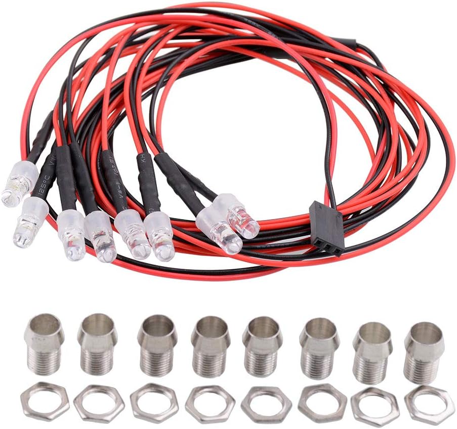 ShareGoo 8Leds LED Light Headlights Taillight Kit Accessories Compatible with Traxxas HSP Tamiya Redcat Axial SCX10 RC Car Truck Tank Crawler,White