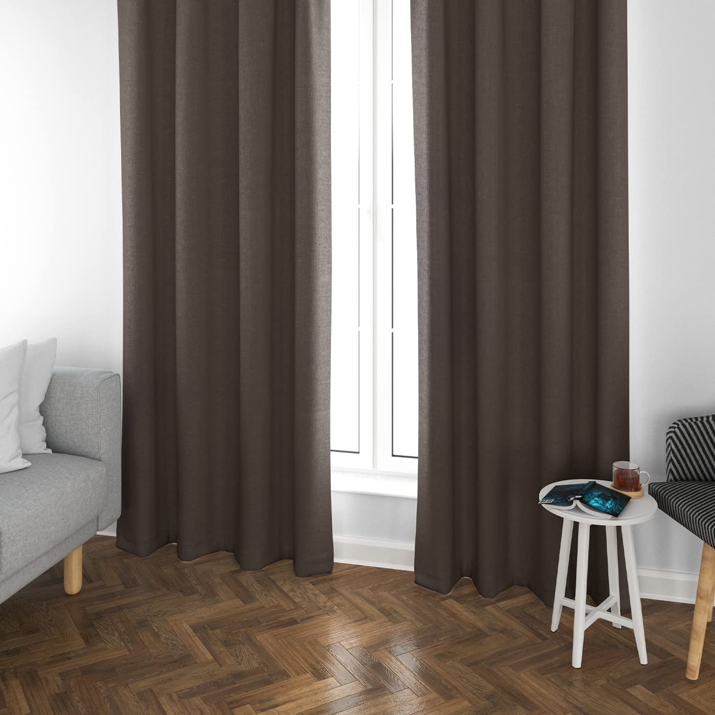 MERCURY TEXTIL- Cortinas Opacas, Blackout, Térmicas Aislantes del Frio y del Calor, 2 Piezas con Anillos Plateados (Marrón)