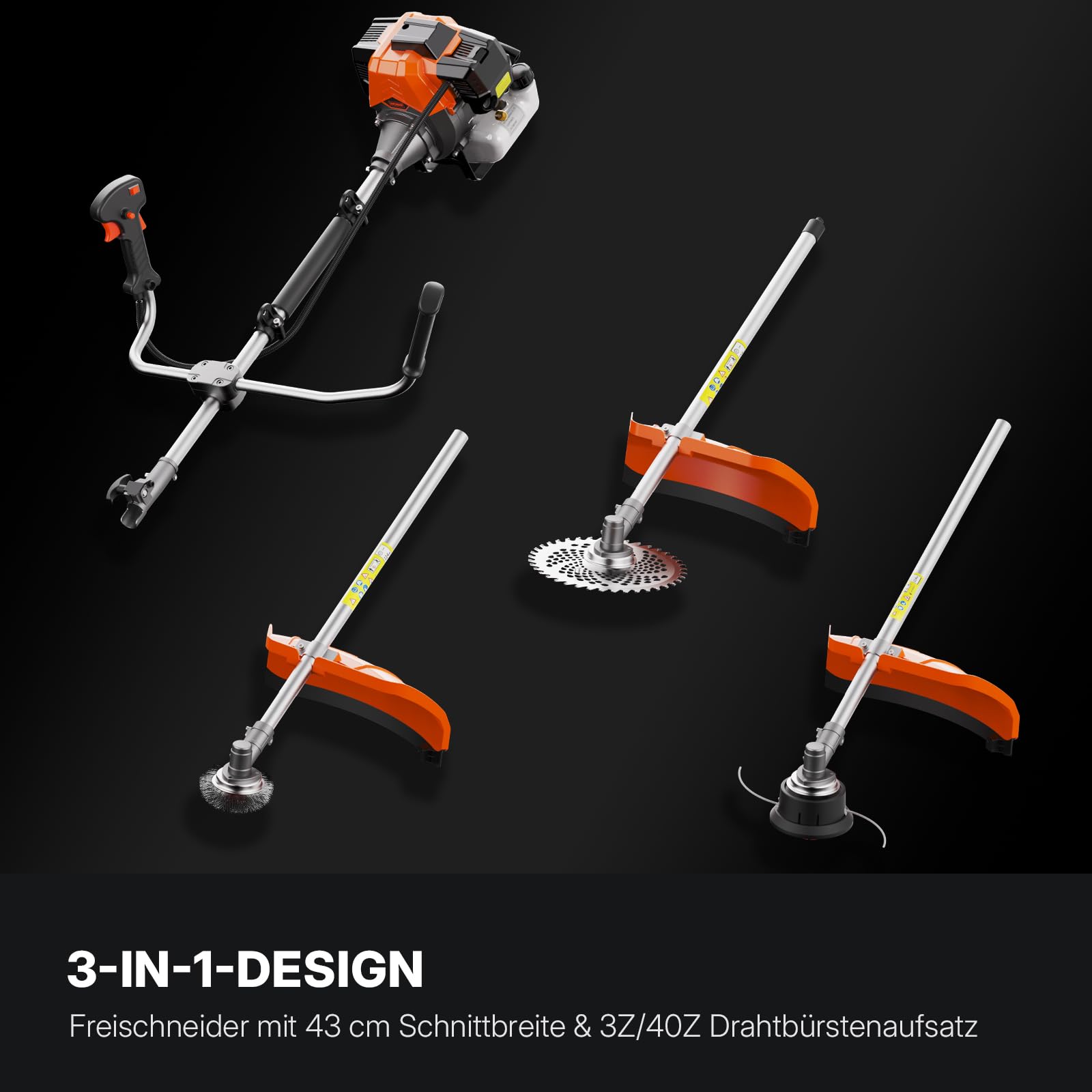 WORKIT Podkaszarka spalinowa 52 cm³, 2 KM, 3 w 1, benzynowa, w zestawie szczotka do chwastów i nóż 40T, szerokość cięcia 46 cm, do zarośli i dużych powierzchni, profesjonalne narzędzie ogrodowe