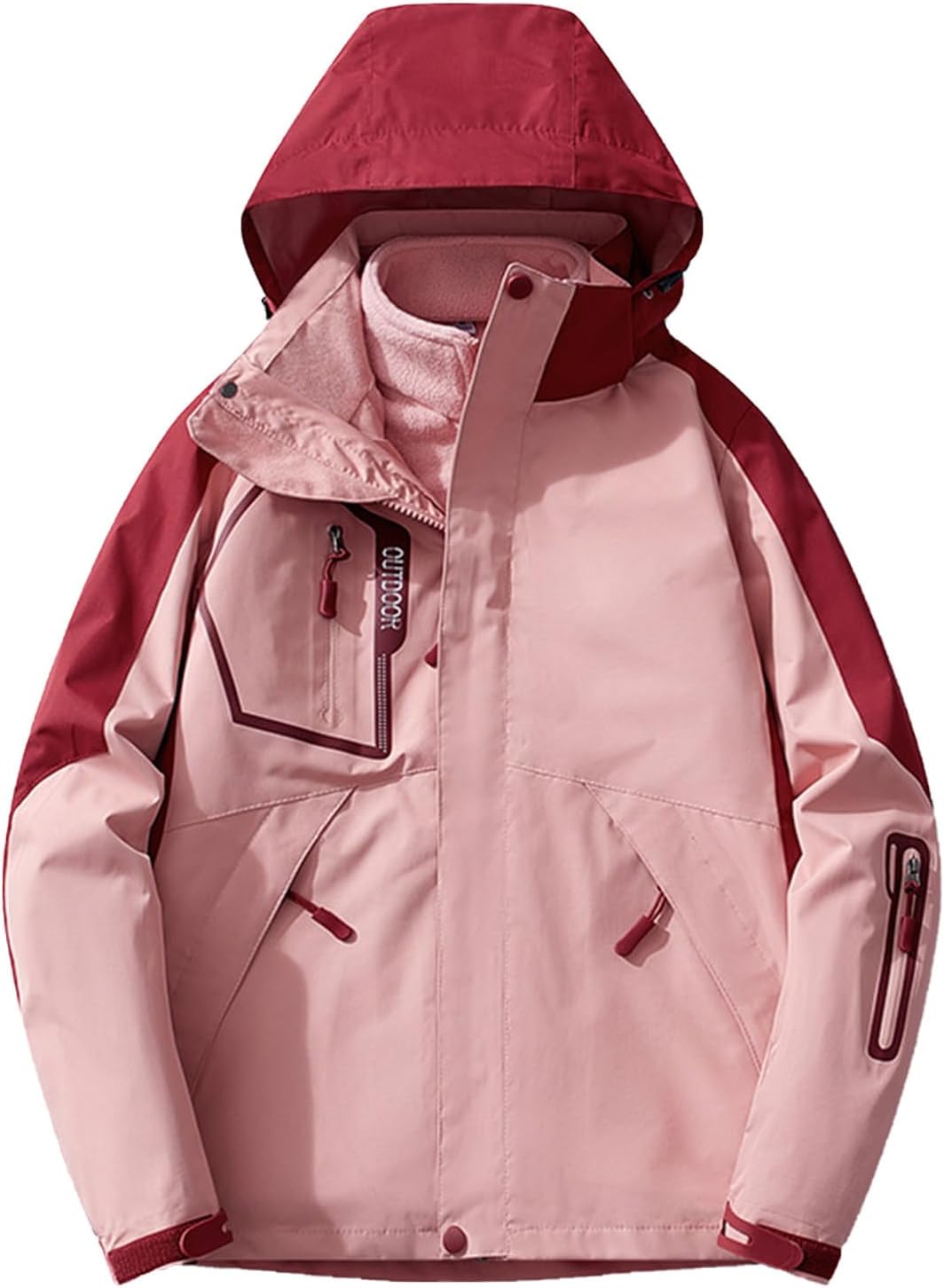 Womens Windproof 3 in 1 Jackets Winter Warm Fleece Inner Ski Jacket Thermal Outdoor Hiking Hooded Coats with Pockets