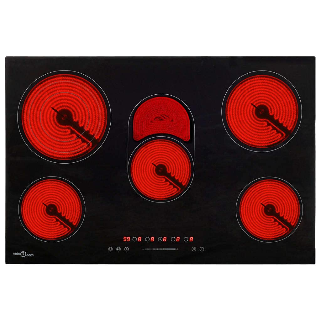 vidaXL Placa Vitrocerámica 5 Quemadores Control Táctil Cocina Inducción Eléctrica Empotrada Autosuficiente Instalación 90 cm 8500 W