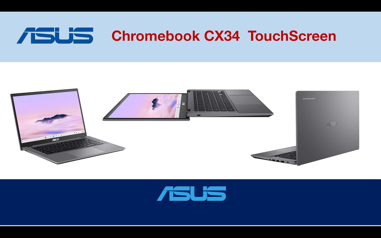 ASUS Chromebook Plus CX34 14.0" Touchscreen FHD Display (Intel i3-1215U, Intel UHD, 8GB LPDDR5, 128GB SSD, Backlit KB, WiFi 6, Webcam, Bluetooth 5.4, Chrome OS) (Renewed) - Image 2