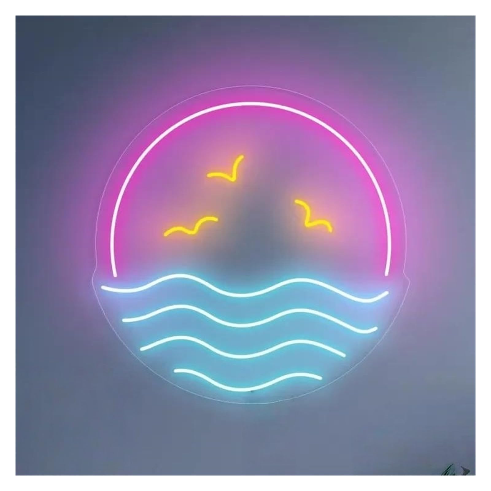 RONGCH Hanging Art Signs Sunset Neon Sign, Ocean Seagulls Sunrise Dimmable Light Kids Room Store Cofe Art Decor 40cm(Style 1)