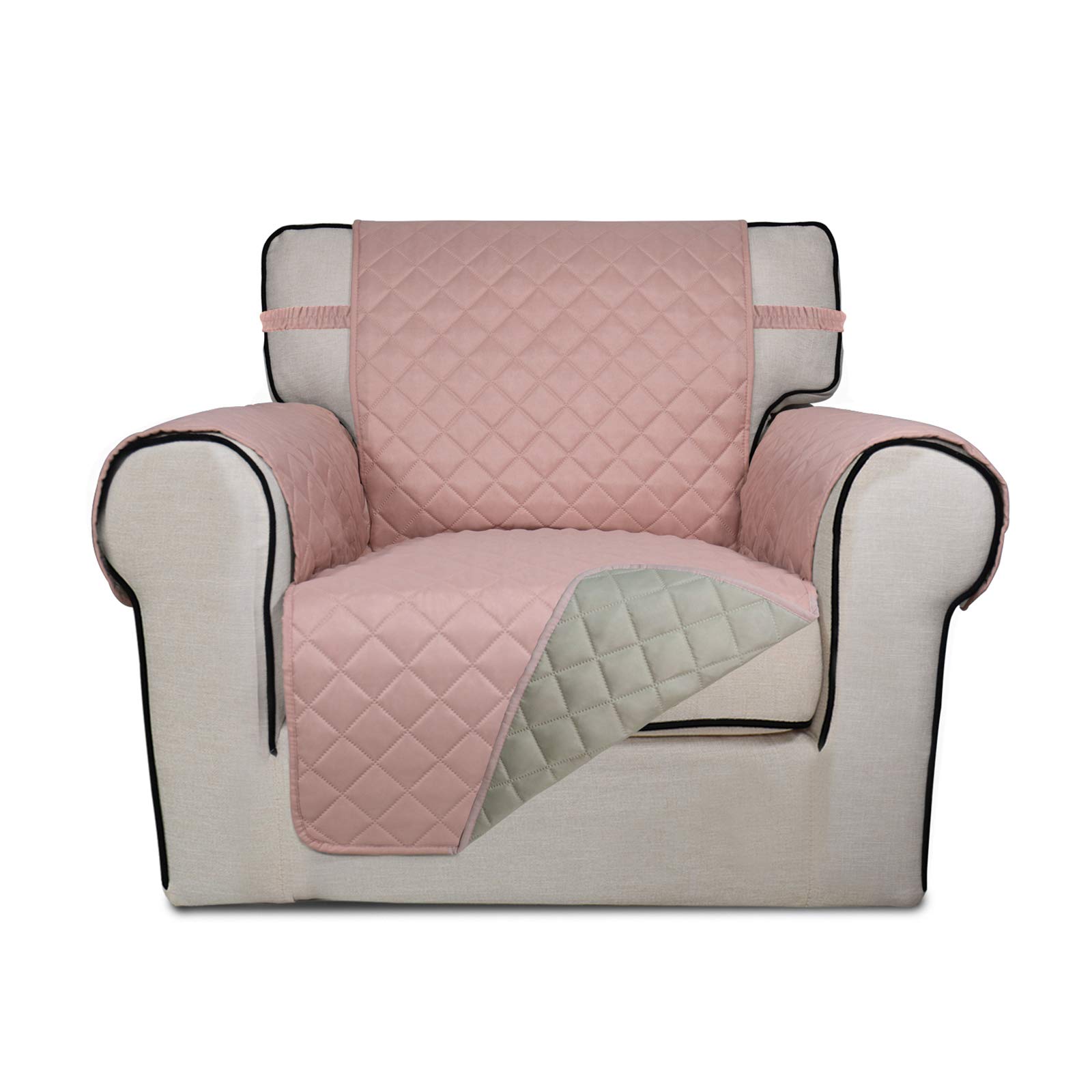PureFit Reversible Quilted Sofa Cover, Water Resistant Slipcover Furniture Protector, Washable Couch Cover with Non Slip Foam and Elastic Straps for Kids, Dogs, Pets (Small, Pink/Beige)