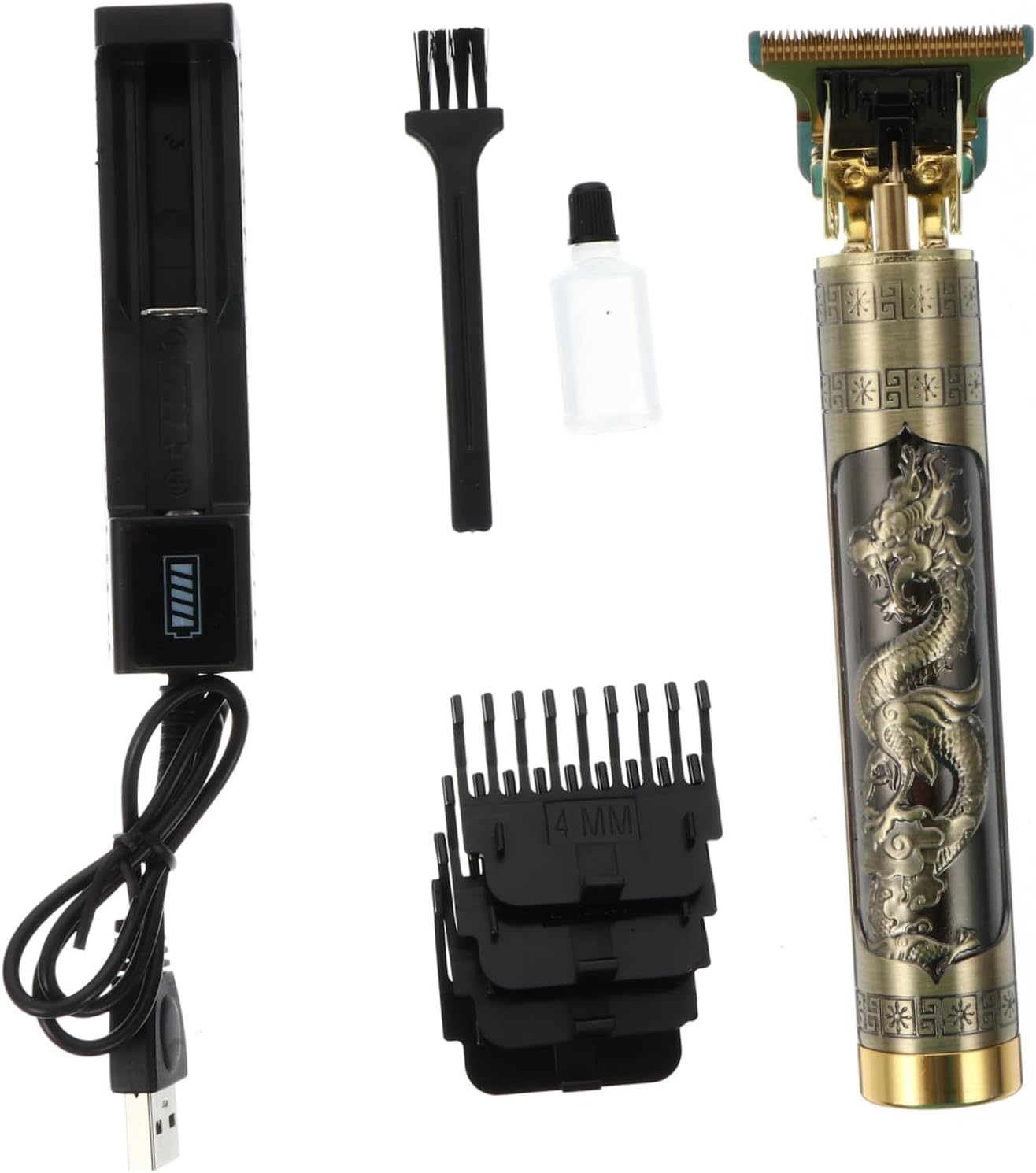 Clipper Portable Rechargeable Hair Cutting Kit with Detail Trimmer Guide Combs Oil Brush Professional Barber Tool for Smooth
