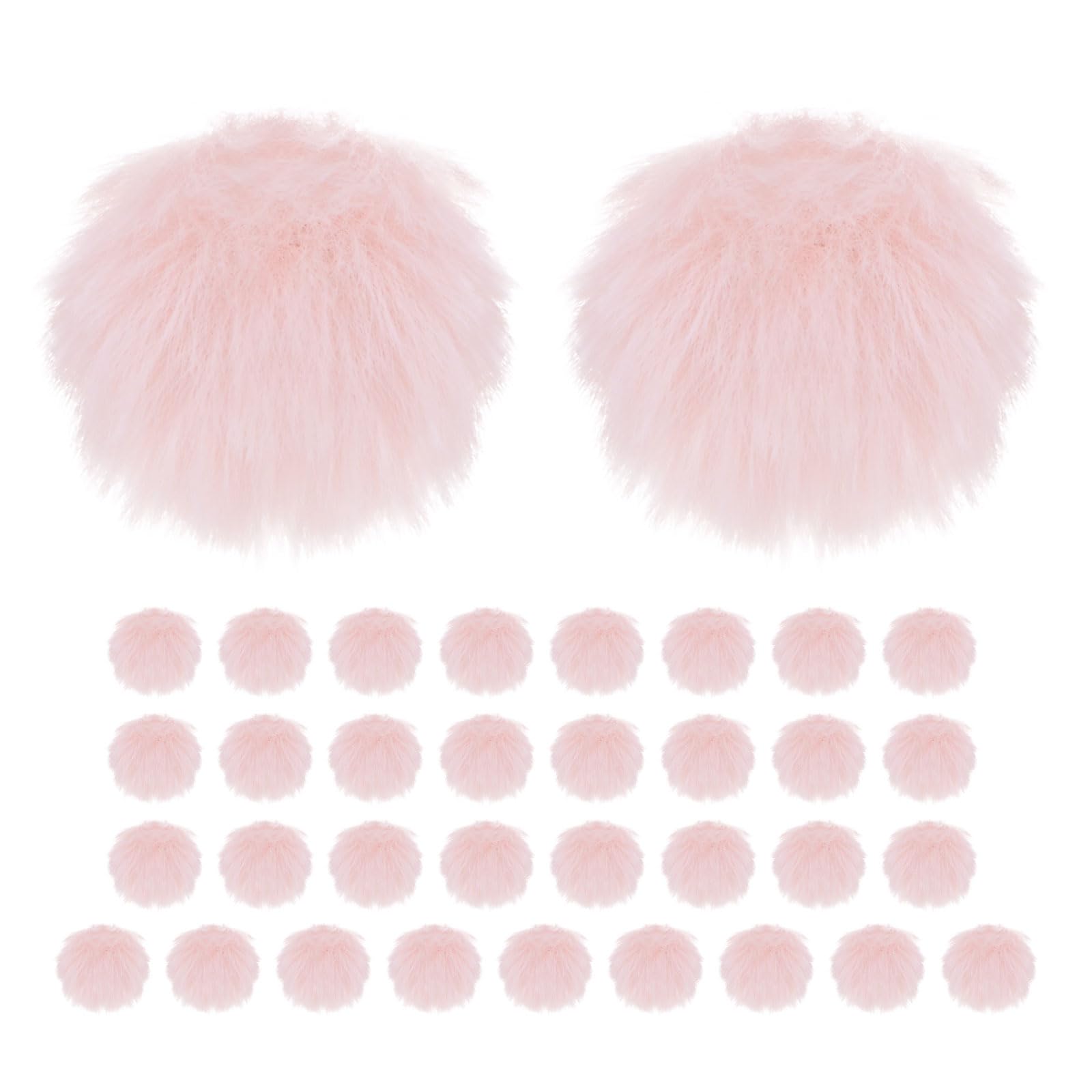 M METERXITY 35-Pack Faux Fur Pom Poms, 1.2 Inch/ 3 cm Soft Fluffy Pompoms Balls Faux Rabbit Fur with Elastic Loop for Hats/Bags/Keychains/Knitting Accessories/DIY Crafts [Pink]