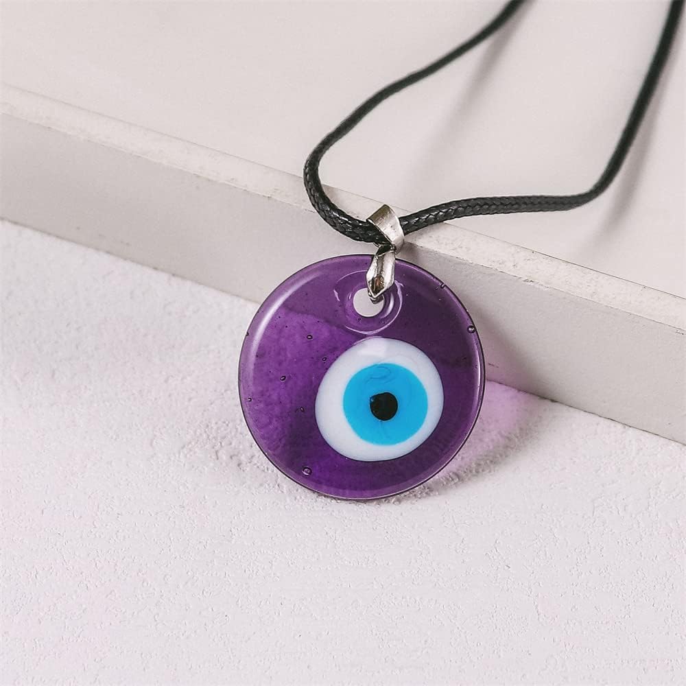COLORFUL BLING Blue Turkish Glass Evil Eye Pendant Necklace Set Glass Leather Rope Hamsa Hand for Women Men Lucky Protection Wealth Amulet Jewelry - Image 3