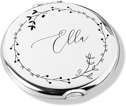 Personalized Compact Mirror, Custom Engraved Travel Handheld Small Makeup Mirror, Customized Portable Pocket Mirror for Girls Women Bridesmaid Mom Round
