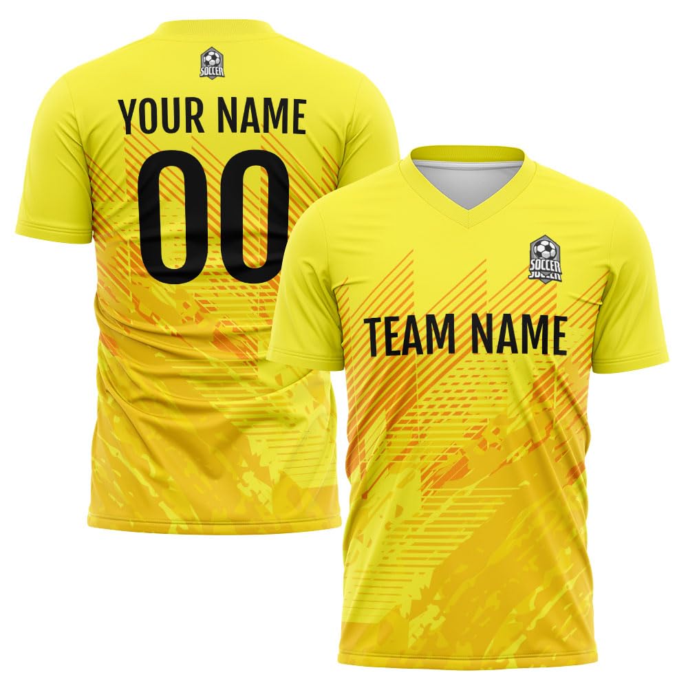 vients Custom Soccer Jersey Kids Adults Personalized Soccer T-Shirts with Team Name Number Logo (Polyester, Yellow)