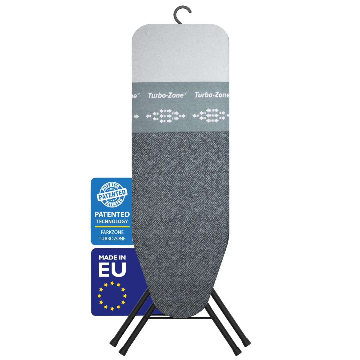 Bartnelli Pulse Ironing Board with New Patent Technology | Made in Europe with Patent Fast-Glide Turbo &amp; Park Zone, with Smart Hanger, 4 Layer Cover Pad | 4 Premium Steel Legs (Size 43x13)