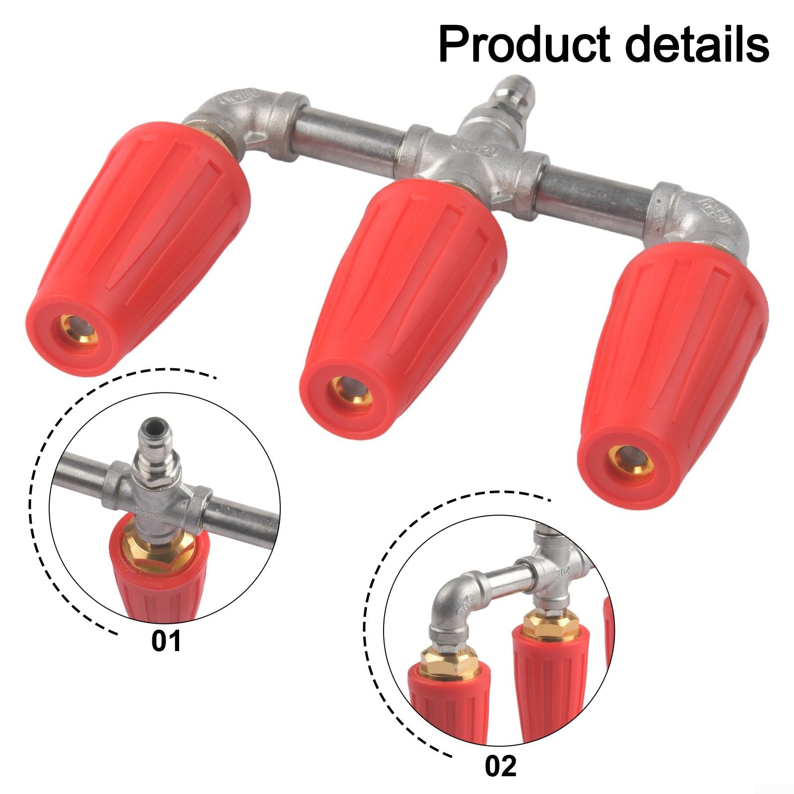 Ugello for lavaggio a pressione triplo turbo | Rotazione a 360°, doppio spruzzo, attacco rapido da 1/4 di pollice(Red)