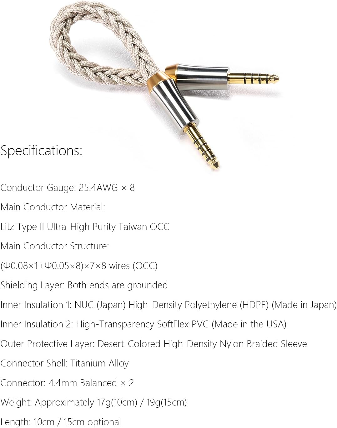 ddHiFi BC44Net Dual-Layer Reinforcement 4.4mm Balanced 15 cm Shielded Audio Cable, with Net-Level Eight-Strand Braiding