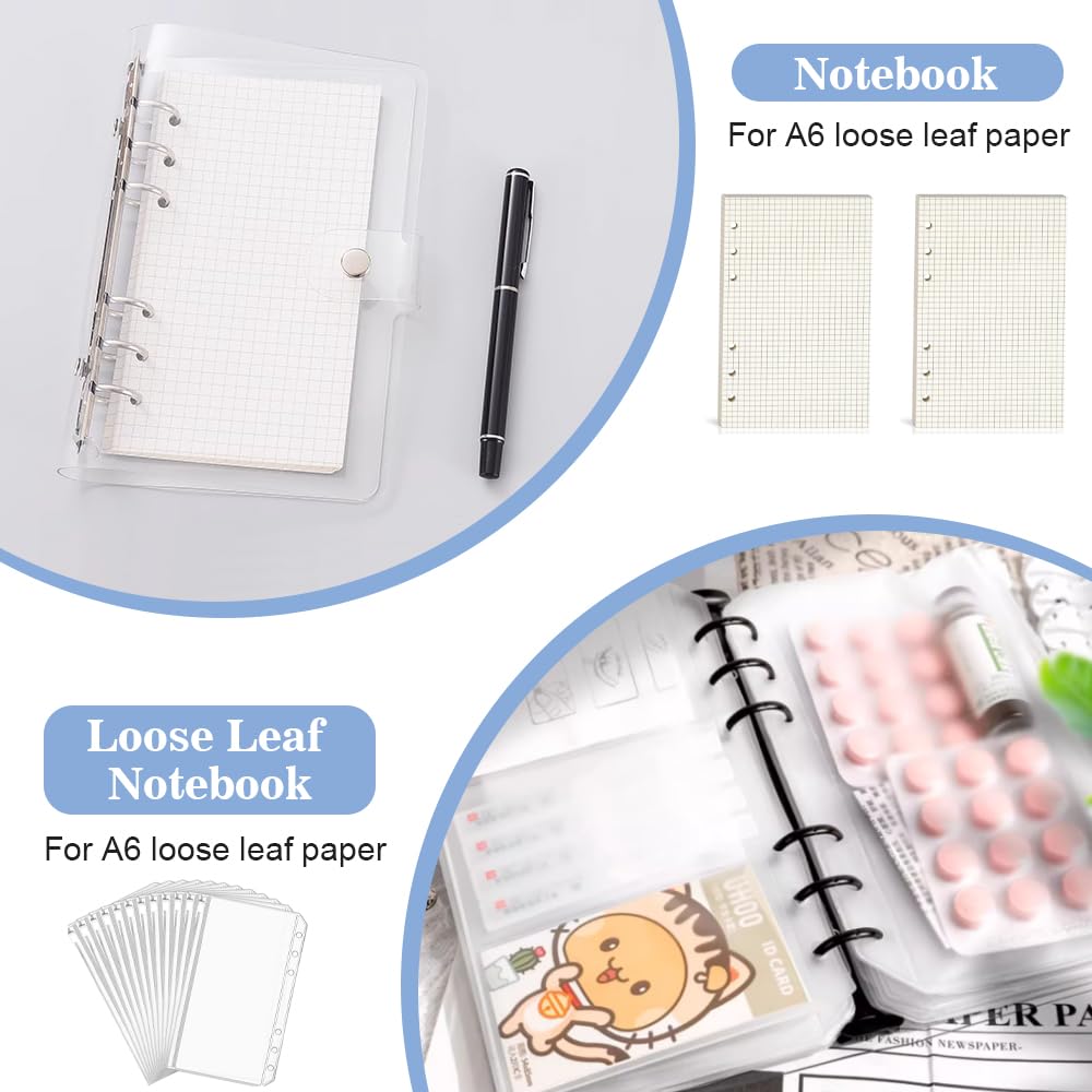 2 Raccoglitori Ad Anelli Morbidi A6 - Copertina Trasparente Con Anelli Metallici, 19.5x12.5cm (Nero E Argento) - Foto 8