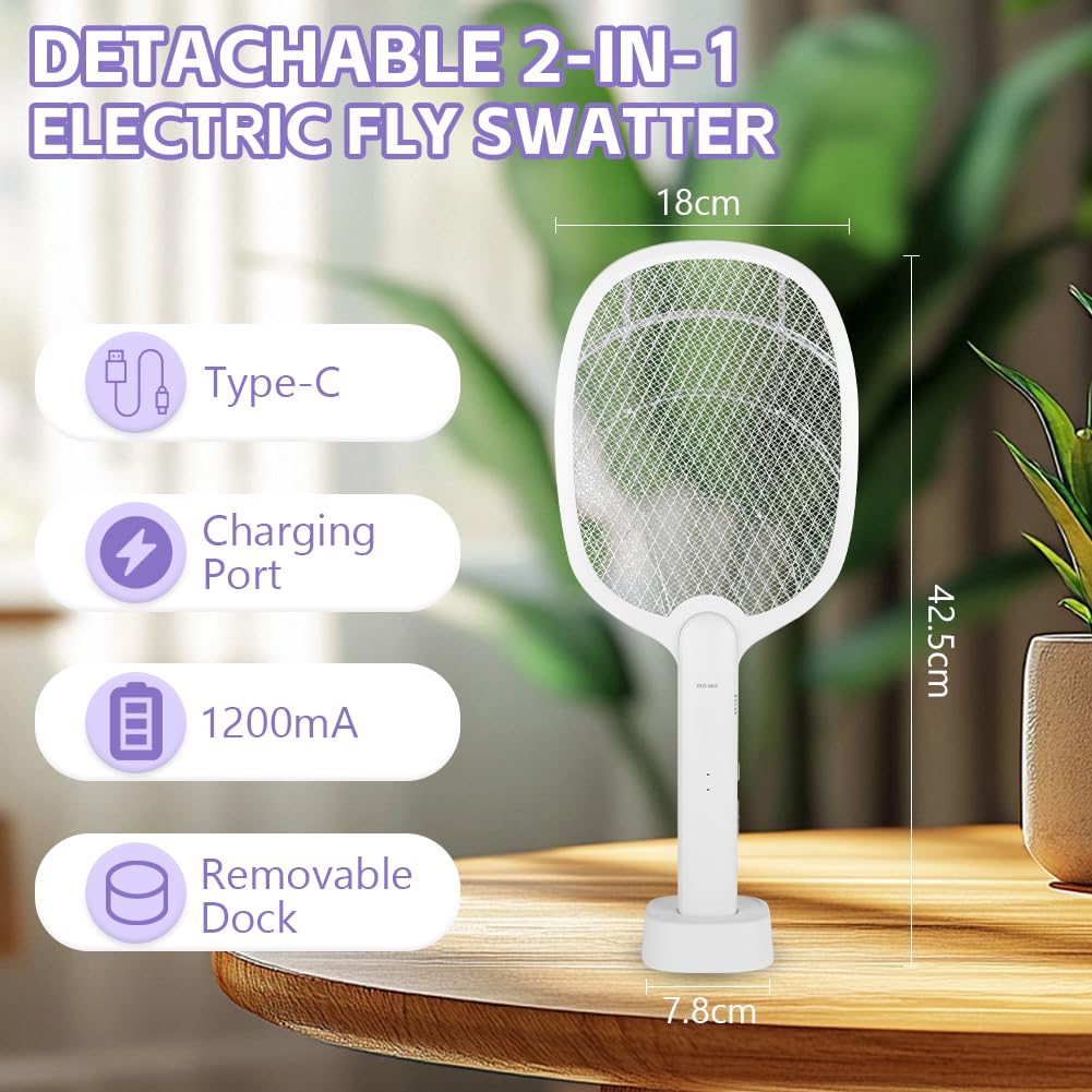 AOOWU Fly Swatter Electric, Rechargeable Bug Zapper Racket with Attractant LED Light, Handheld & Standing Insect Zapper Racket Fly Catcher for Home Indoor and Outdoor - Image 2