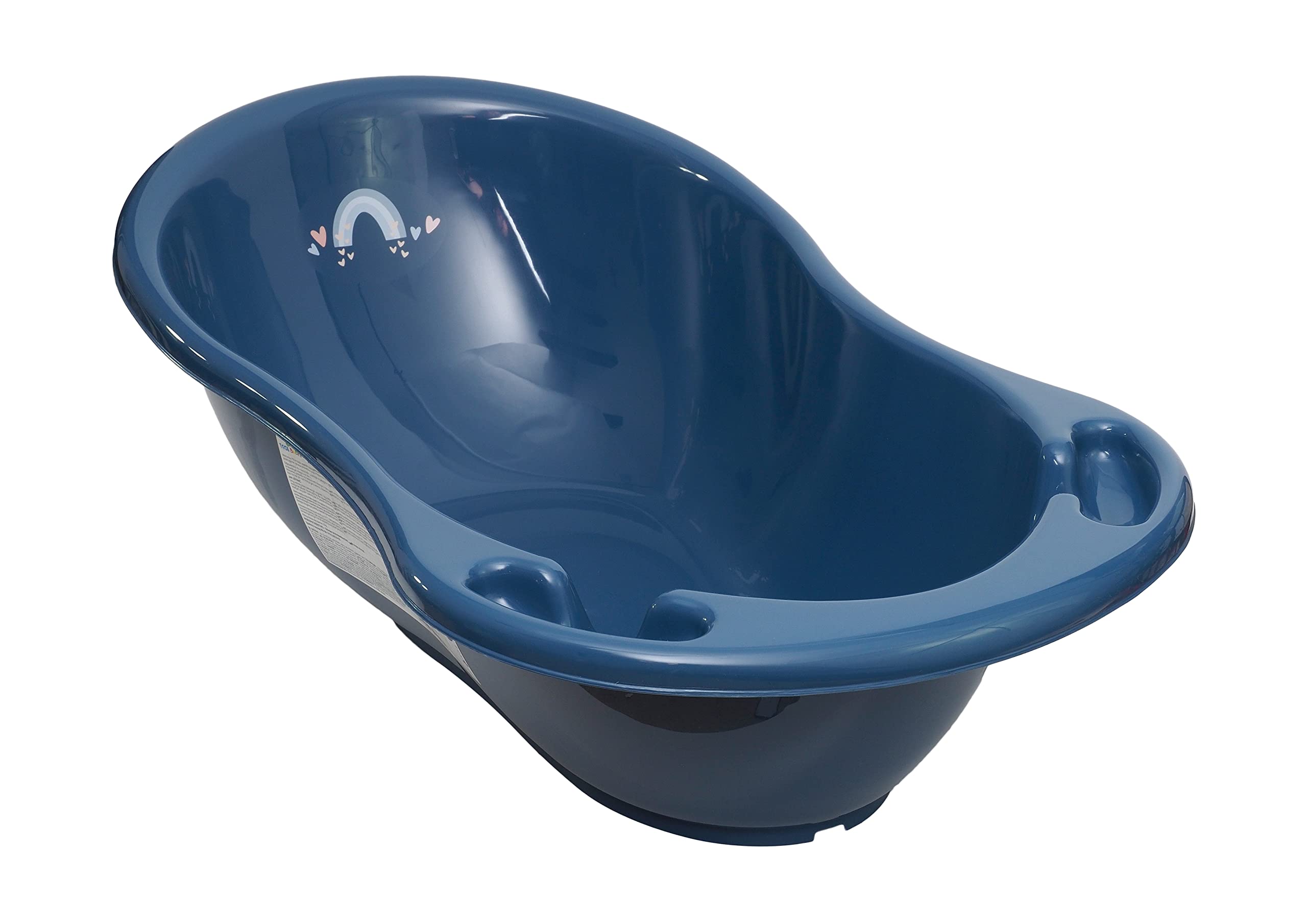 TEGA BABY Piccola vasca da bagno per neonati e bambini, forma anatomica con foro di scarico e tappo certificato TÜV, plastica resistente, facile da pulire, 86 x 57 cm, blu marino