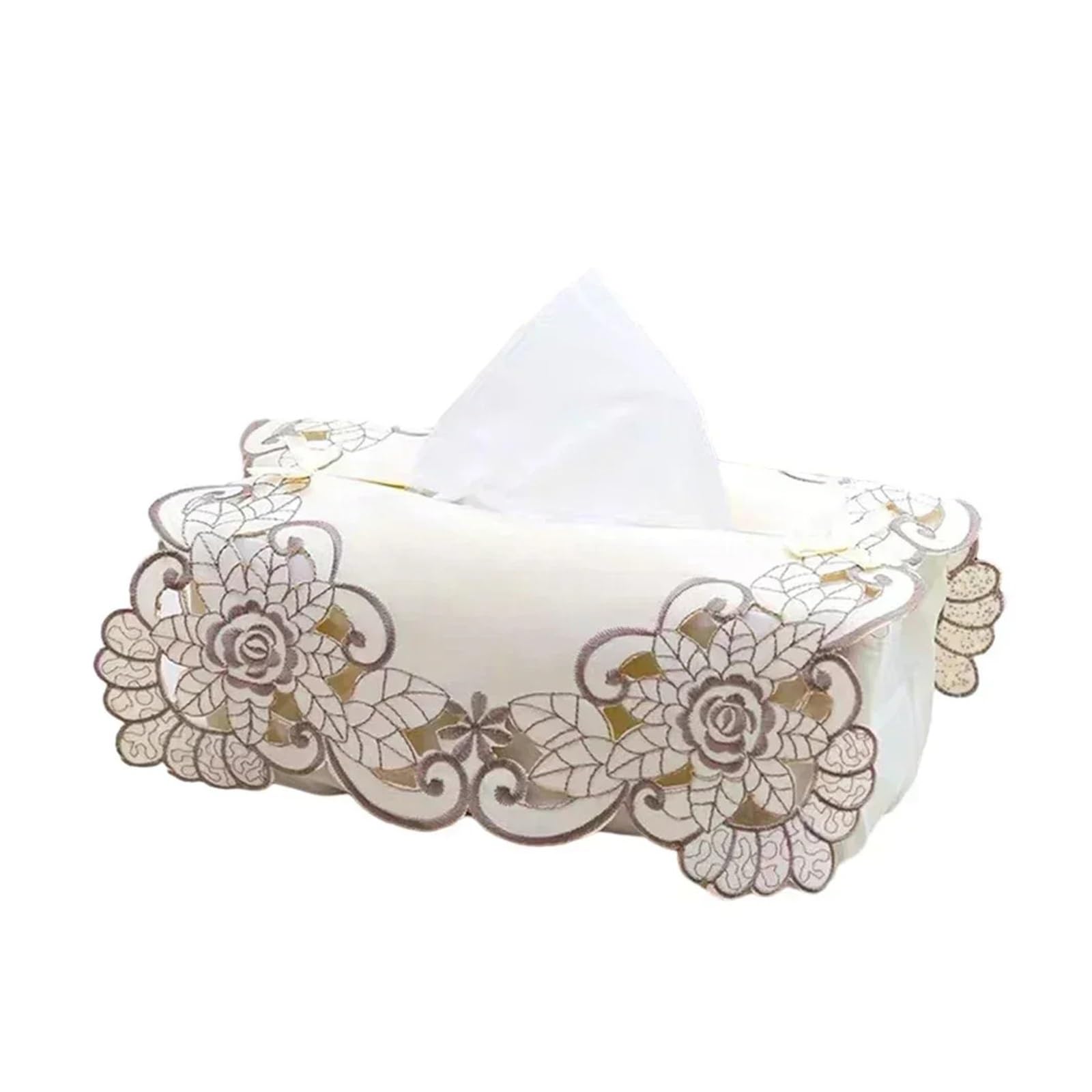 Lace Fabric Tissue Box Exquisite Vintage Lace Fabric Tissue Box Cover Embroidery Pastoral Style Embroidery Fabric Tissues Box Cover(White)