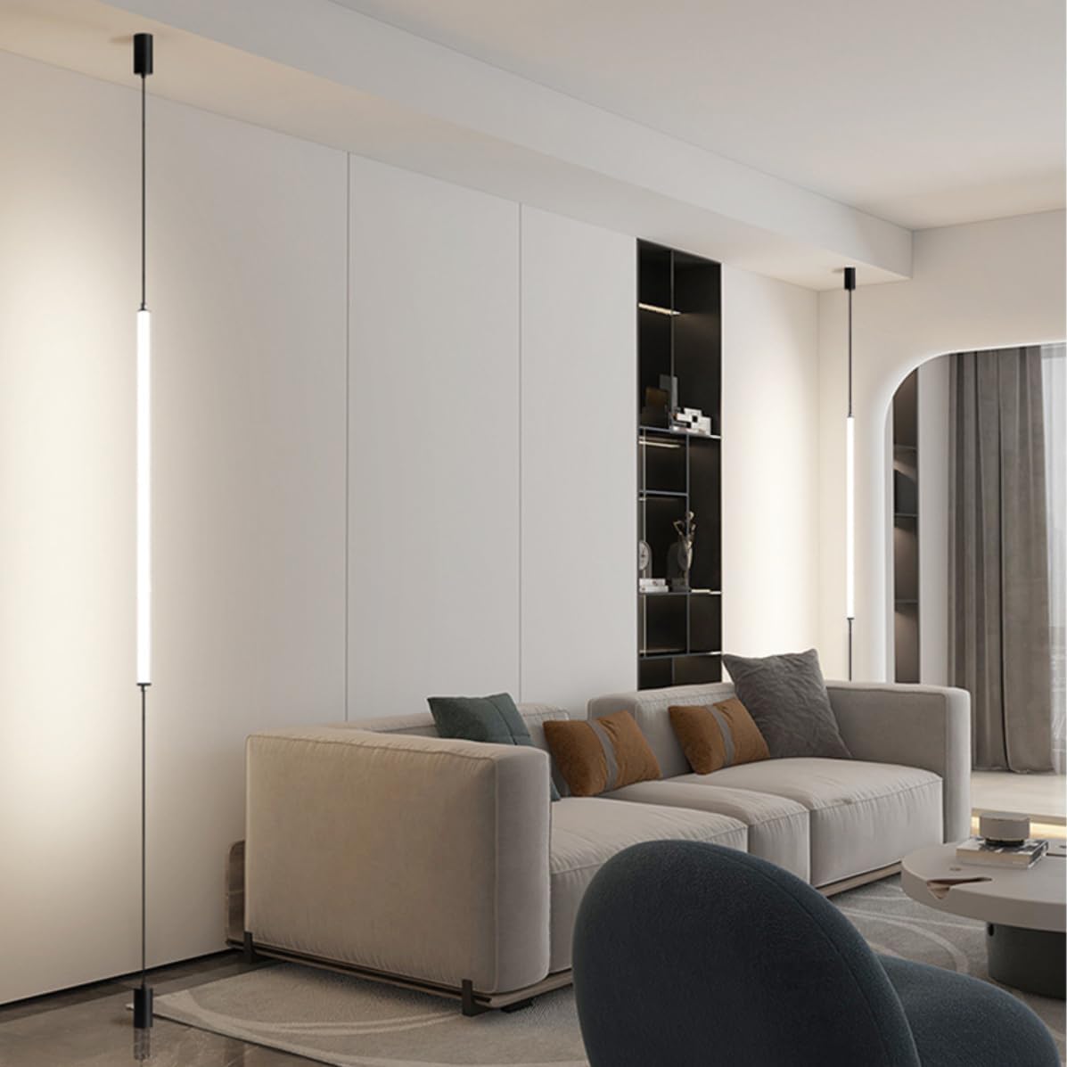 Modern Minimalist Pendant Light Linear Floor to Ceiling Lamp Long Strip LED Pendant Lights Hardwired Bedside Ceiling Hanging Lights for Bedroom Living Room Corner 11.8" White