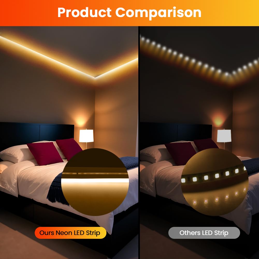 KISUFU DC 24V 2835 Neón Tira LED, 120 LED/M Tira de LED Flexible Impermeable IP67 Tira Luces para Dormitorio,Bar,Sala de juegos,Cumpleaños Decoración.(Sin fuente de alimentación)