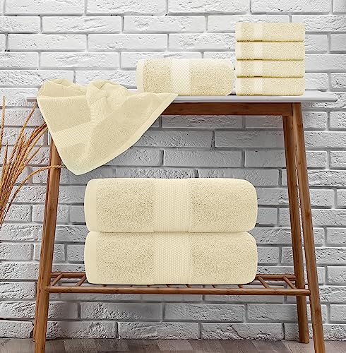 White Classic Luxury Beige Bath Towel Set - Combed Cotton Hotel Quality Absorbent 8 Piece Towels | 2 Bath Towels | 2 Hand Towels | 4 Washcloths [Worth $72.95] 8 Pack | Beige #TOP4