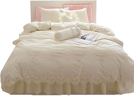 Amazon 掛け布団カバー 4点セット 寝具カバーセット 姫系 綿100 ホワイト 白 布団カバー ベッドカバー 枕カバー シングル セミダブル ベッド ダブル 可愛い おしゃれ プリンセス プレゼント 四節適用 洗濯可 Yudsuki 寝具カバーセット オンライン通販