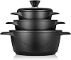 briebe Cookware Set 6 Piece, 3 Cast Aluminium Casseroles Dish Cast Aluminium, ILAG GRANITEC Non-Stick, Set of Pots and Lids Glass, Silicone Gloves, Ceramic Hob, Gas, Oven, MGK-18S