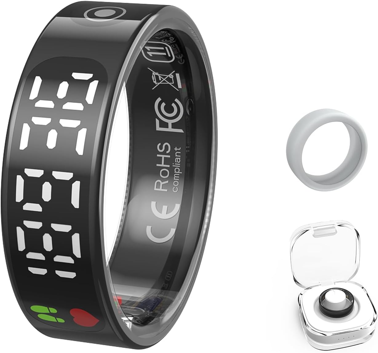 Smart Rings for Men & Women,Tracker with Fitness Health Sleep Blood Pressure Step,Smart Wearable,iOS & Android Compatible，Non-Subscription (Black, 8)