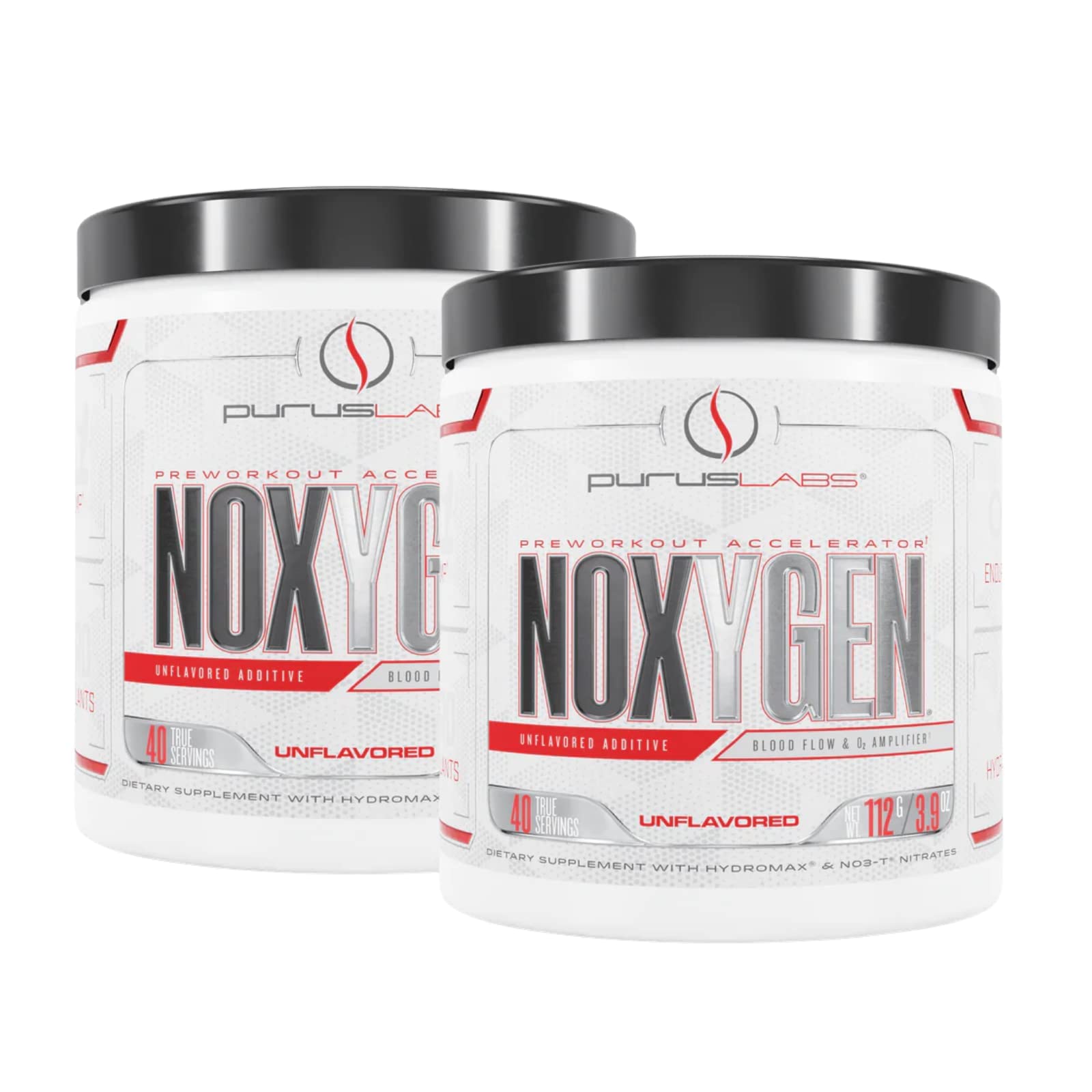 Purus Labs NOXygen Powder Pre-Workout Accelerator | Nitric Oxide Booster & Oxygen Amplifier | Hydromax Glycerol & NO3-T Nitrates | 40 Servings, Pack of 2 (Unflavored)