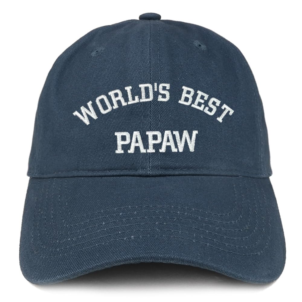 Trendy Apparel Shop World's Best Papaw Embroidered Soft Crown 100% Brushed Cotton Cap - Navy