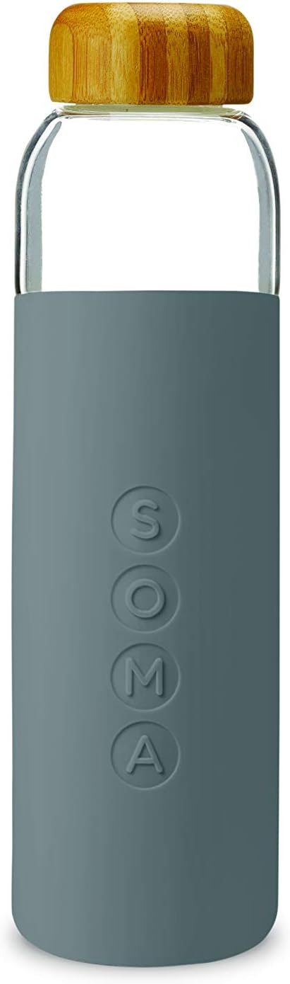 Glass Water Bottle with Silicone Sleeve, BPA-Free, Gray, 17oz