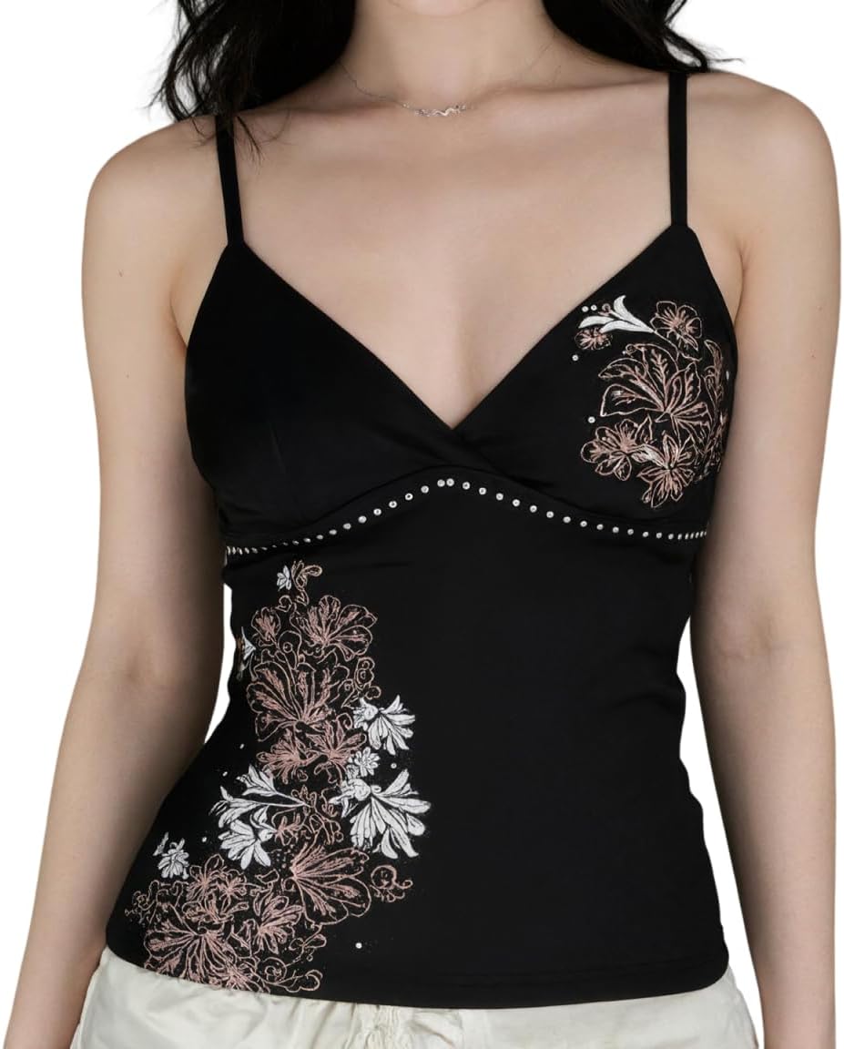 Cottagecore Summer Y2k V Neck Floral Tops Grunge Halter Tank Top 2000s Cute Backless Sleeveless Going Out Outfits