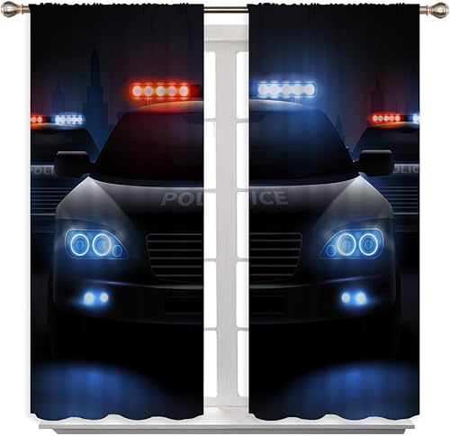 Miniatura 2 de Cortinas opacas de policía para niños y niñas, decoración de oscurecimiento de habitación, automóviles de policía modernos y luces de advertencia