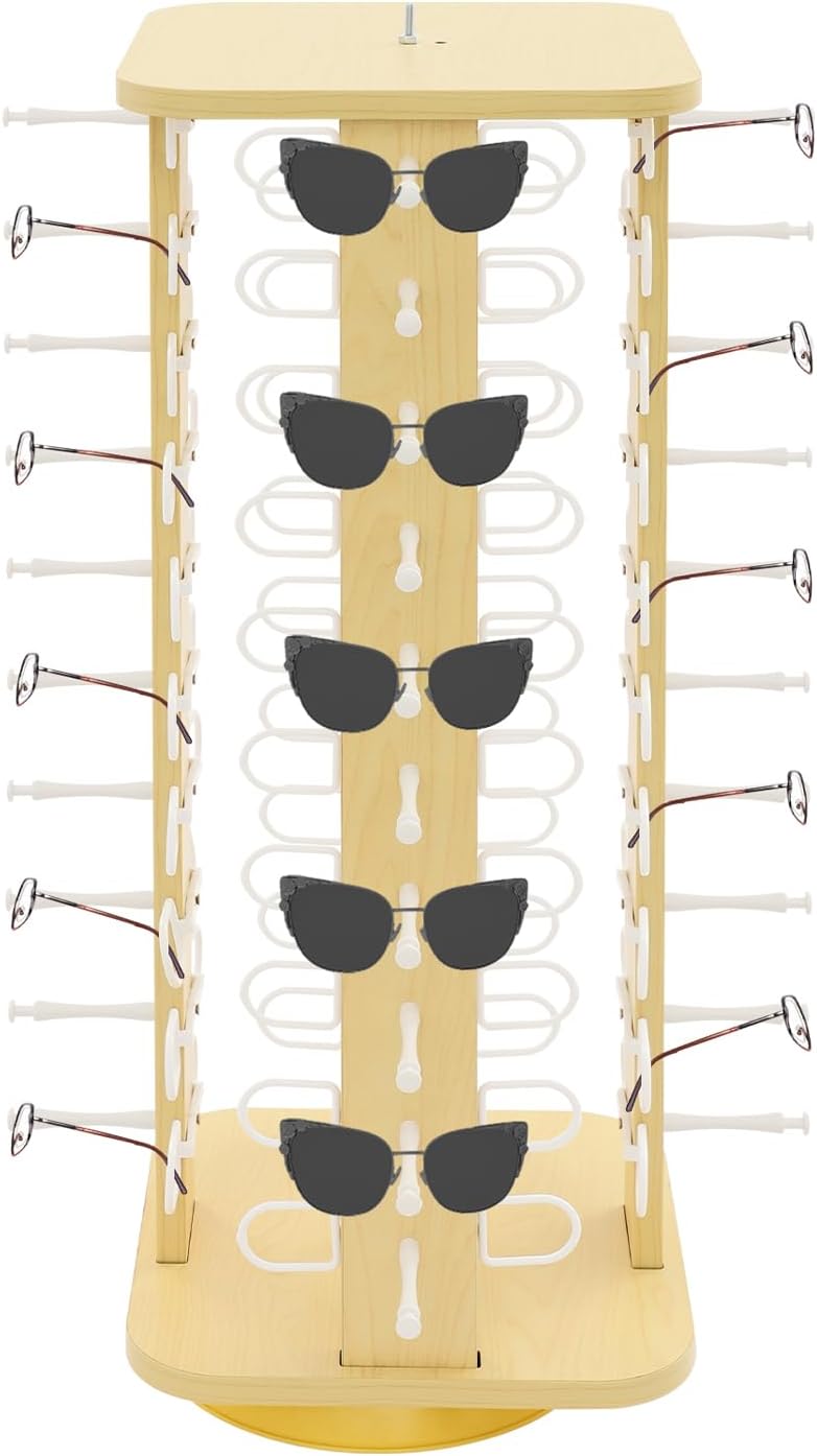 40 Pairs Glasses Rack, Sunglasses Display Stand Holder, 360°Rotating Sunglasses Organizer Rack, Turning Rotating Spinning Eyewear Holder, Tabletop, for Home, Store, Exhibition (40 Pairs-Log Color)
