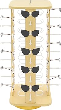 40 Pairs Glasses Rack, 360 Rotating Sunglasses Display Rack, 4-Sided Eyeglasses Storage Organizer, Eyewear Holder, Commercial Sunglasses Display Stand, Log Color
