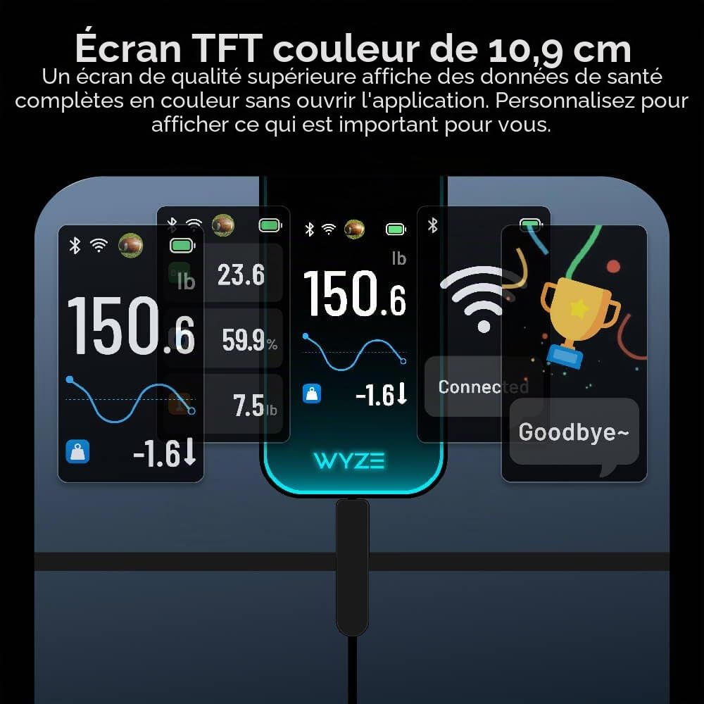 Ultra, balance intelligente avec écran couleur de 10,9 cm, pèse-personne numérique pour poids corporel, IMC, composition de la masse musculaire, Wi-Fi et Bluetooth, avec fréquence cardiaque, 181,4 kg