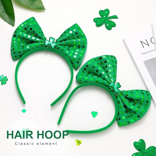 Miniatura 2 de DRESBE Diademas para el día de San Patricio con lazo de trébol verde accesorios para el cabello para mujeres y niñas 2 piezas B
