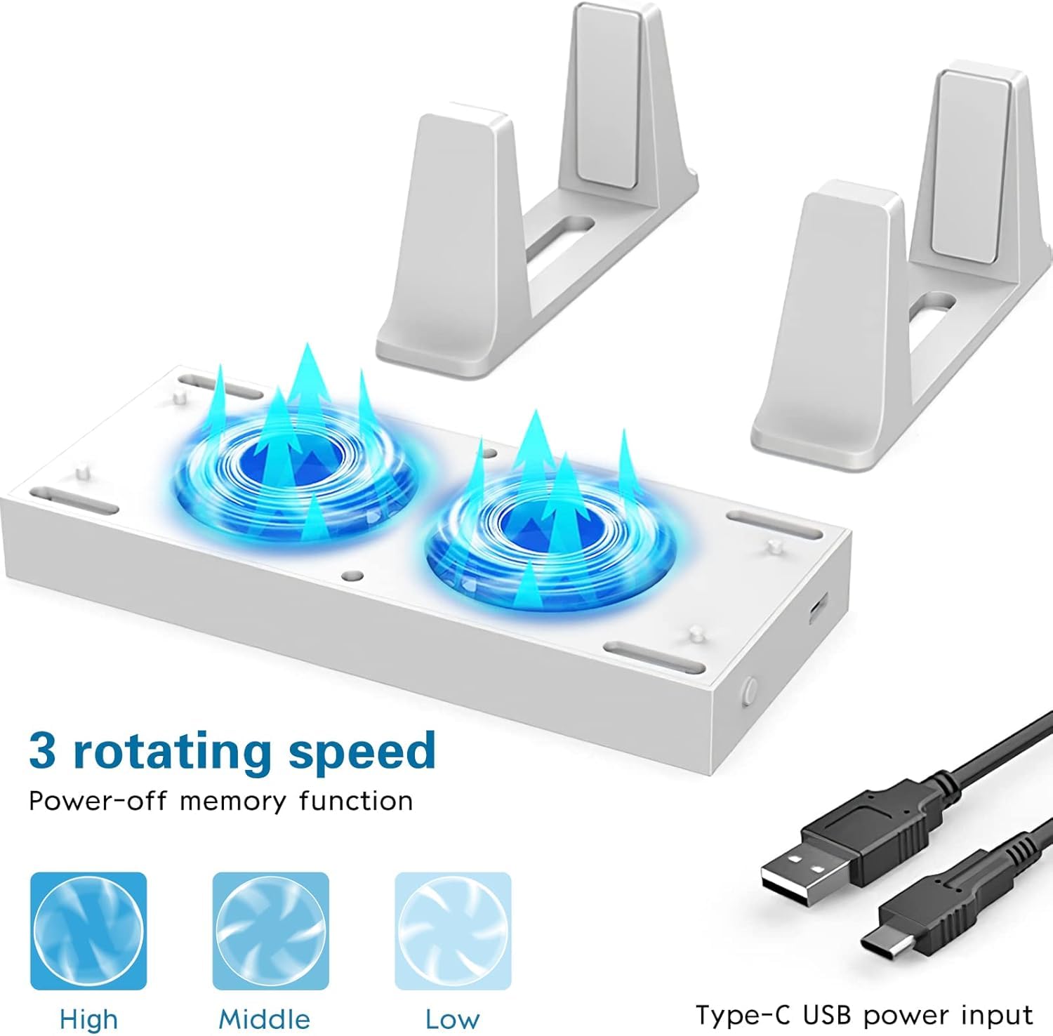 Soporte de refrigeración Mejorado para Xbox Series S con Ventilador de refrigeración Dual de 3 Niveles de Velocidad Ajustable, con Puerto USB indicador LED, 2 baterías Recargables de 800 mAh