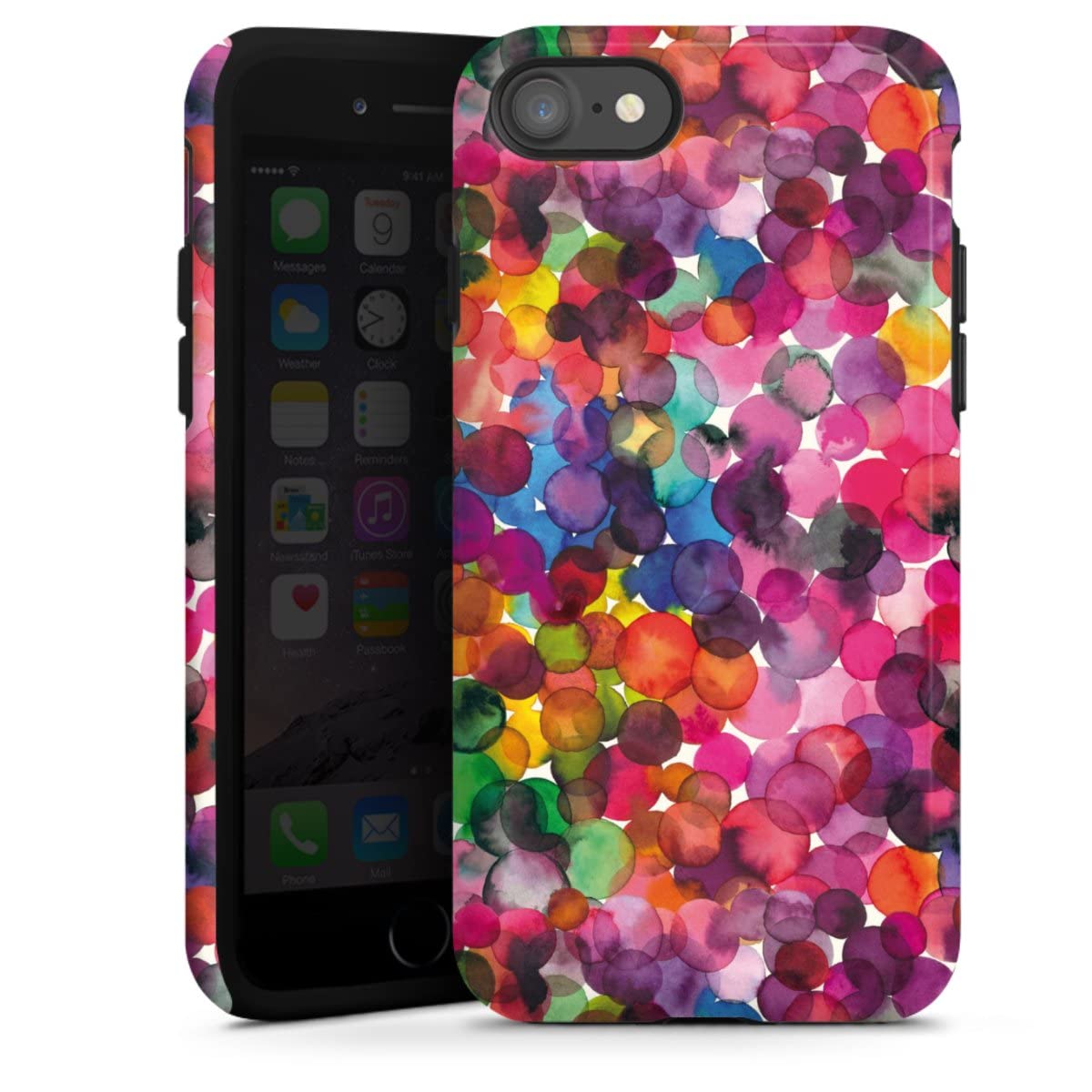 DeinDesign Coque Compatible avec Apple iPhone SE (2020) Coque renforcée Coque Antichoc Multicolore Points Aquarelle