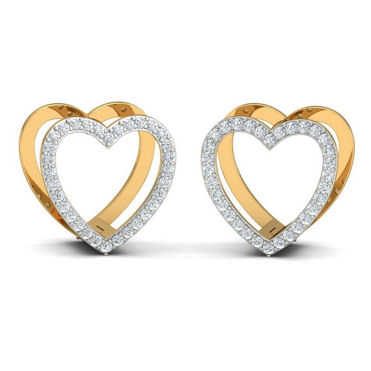 kuberbox 18KT Yellow Gold Diamond Little Heart Hoop Earrings for Women-picture-41