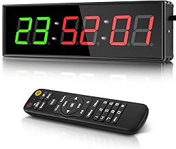 PELLOR Gym Timer Sports Timeter, 1.5 Inch Interval Timer Fitness LED Programmable with Stopwatch, Adjustable Brightness, Training Watch with Remote Control for Home Garage Outdoor