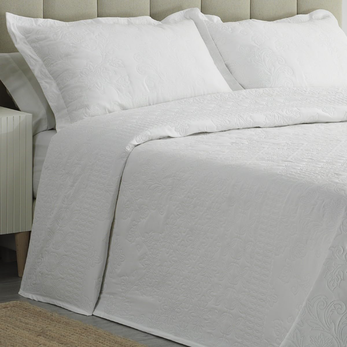 DHESTIA HOME Colcha Bouti Elegante Floral Cama Matrimonio Donosti Color Blanco Talla Cama 150