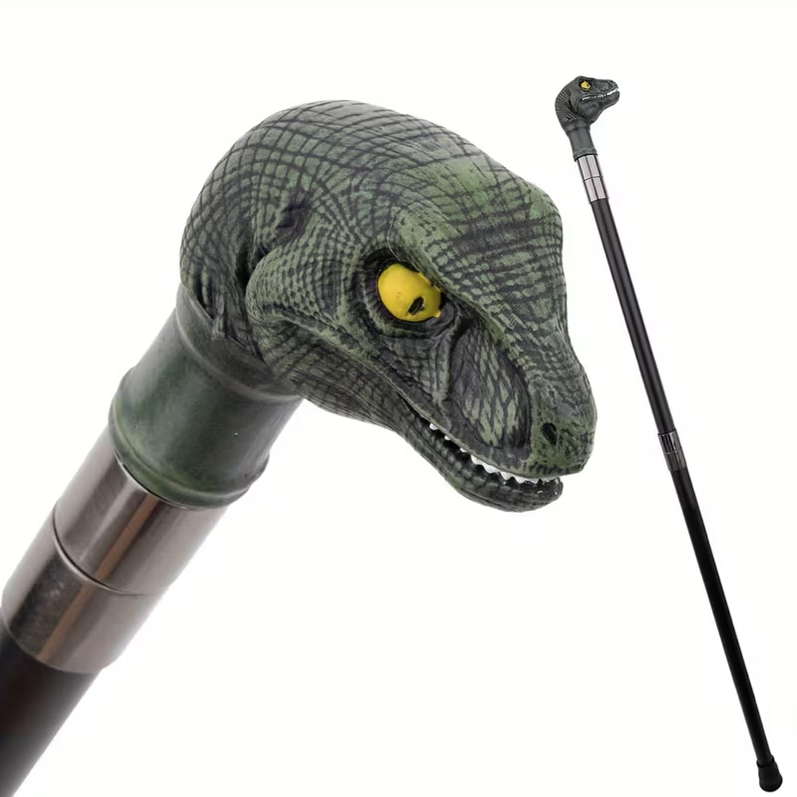 Bastón para Caminar con Dinosaurio de Resina Verde, Bastón de Lujo para Hombre y Mujer, Cetro Antideslizante Extraíble, Cospaly Vintage Party 94 Cm