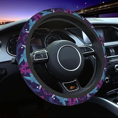 Amazon Com Swono Flower And Flamingo 汽車方向盤套熱帶花朵和鳥黑色安全駕駛防滑耐用方向盤保護無異味通用15 英吋 約35 4 公分 汽車