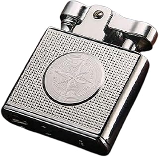 Kerosene Lighter, Retro Nostalgic Lighter, Windproof Reusable Vintage Kerosene Lighter for Men Candles, BBQ, Cigars, Gifts (Color : Silver)