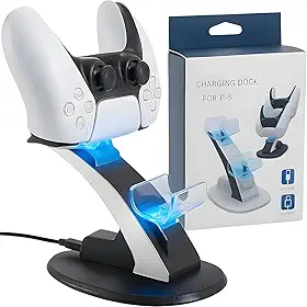 Base de Carregamento PS5 - Estação com Dock Duplo para Dois Controles com LED e Compatibilidade Total, Carregamento Rápido, Seguro e Proteção Contra Sobrecarga Suporte Ideal para Setup Gamer