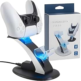 Base de Carregamento PS5 - Estação com Dock Duplo para Dois Controles com LED e Compatibilidade Total, Carregamento Rápido, Seguro e Proteção Contra Sobrecarga Suporte Ideal para Setup Gamer