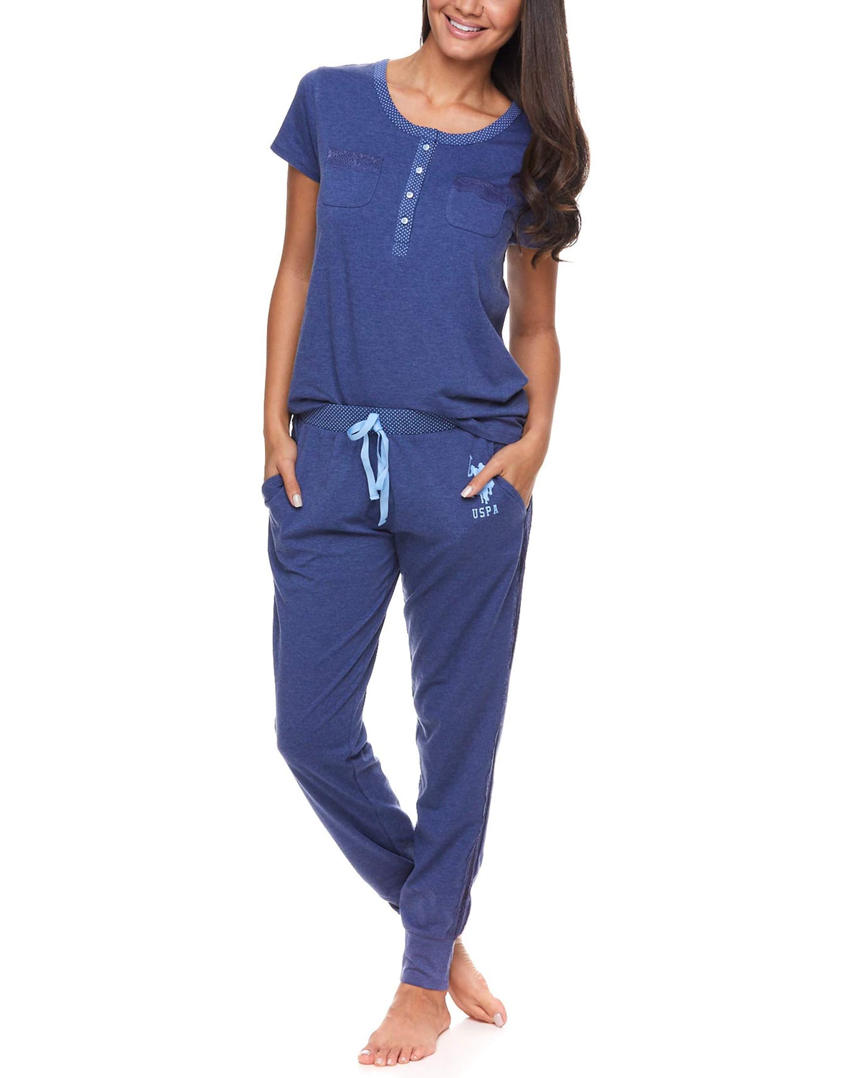 U.S. Polo Assn. Womens Pajama Set with Pockets - Short Sleeve Shirt and Pajama Pants Pj Set