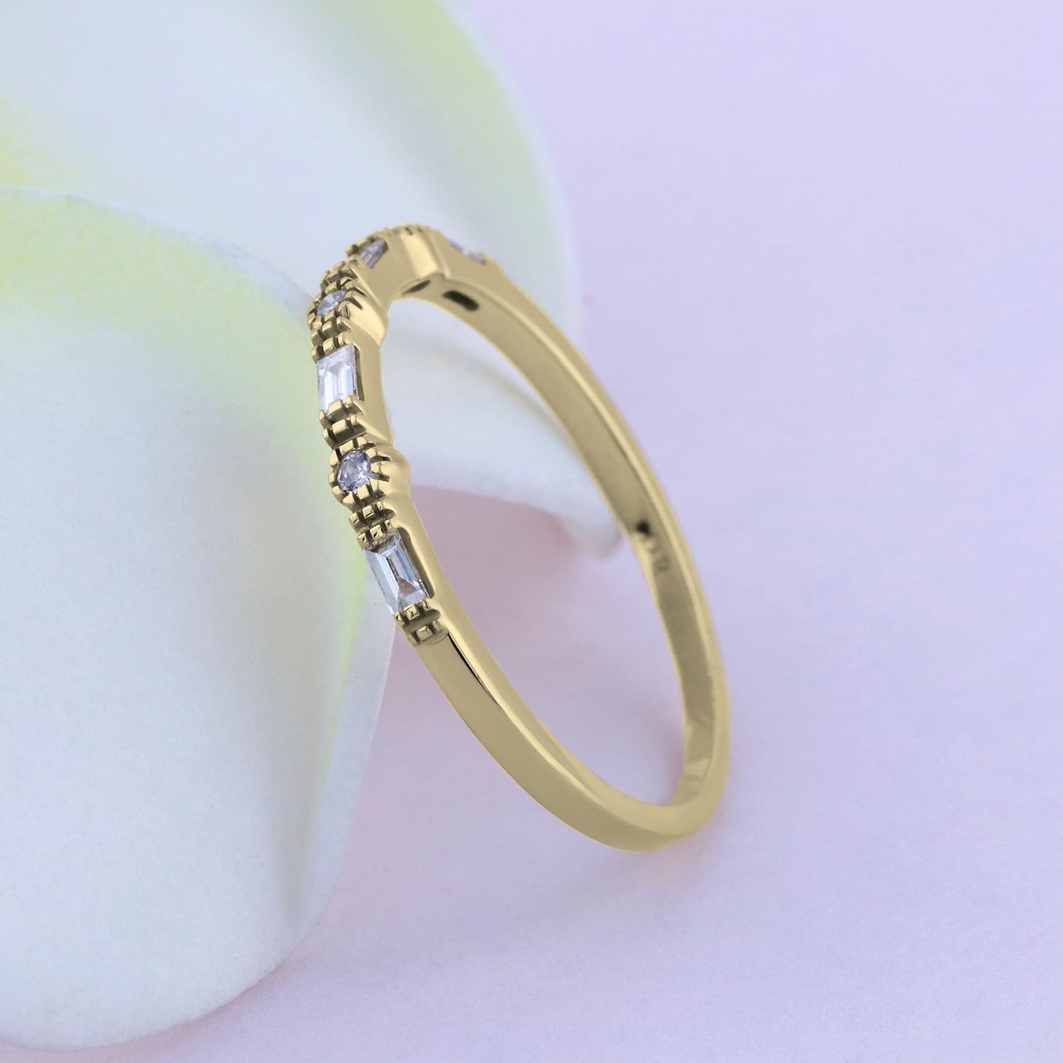 Dazzlingrock Collection 0.15 Ctw Round & Baguette Alternate White Natural Diamond Stackable Ring for Women in 14K Real Solid Gold