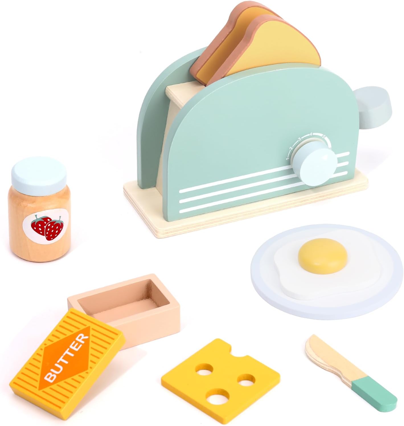 Wooden Play Pop Up Toaster Set Toys, Wooden Play Food and