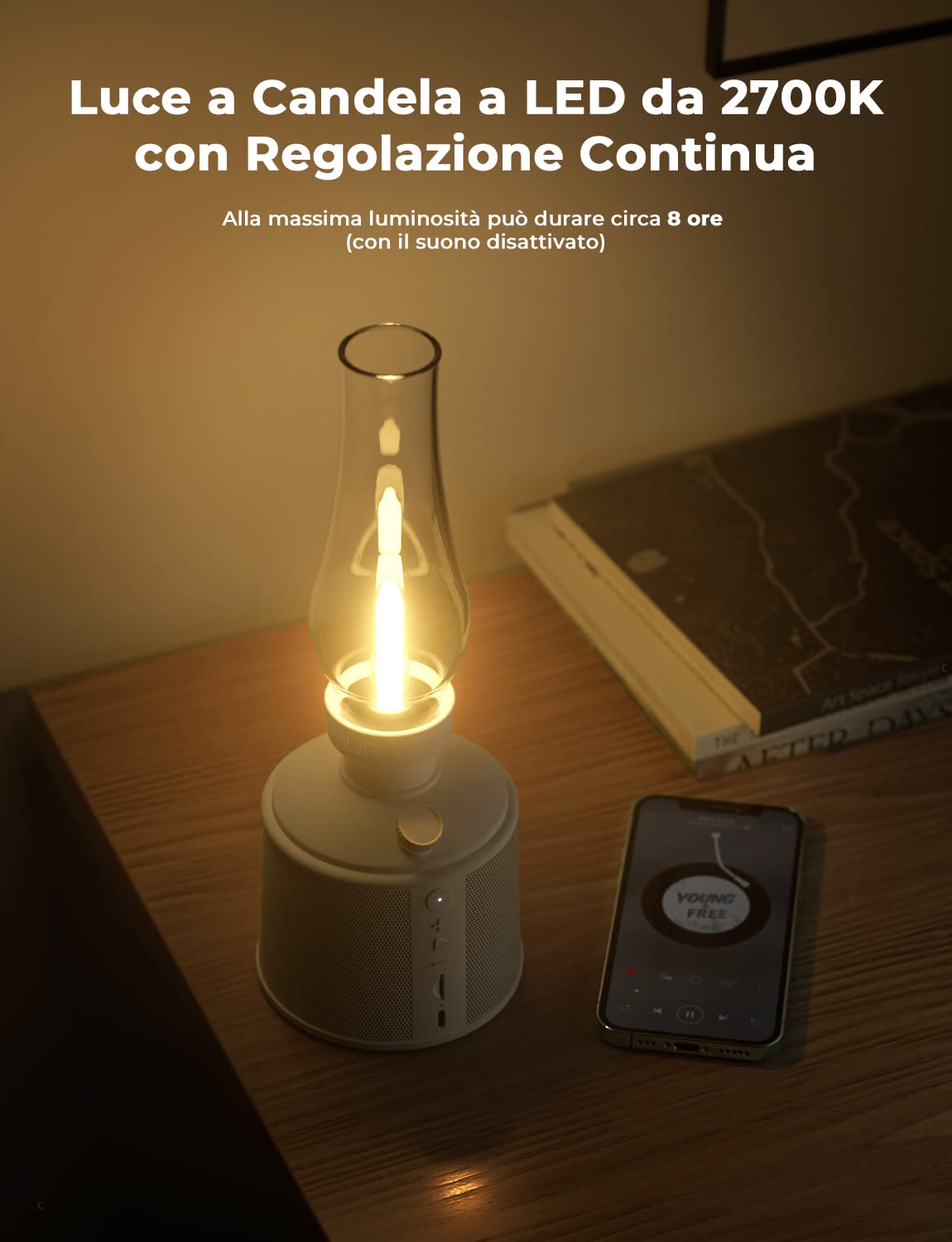 Cassa Bluetooth Portatile, Speaker con Luce di Dimmer Infinito, Cassa Altoparlante Wireless 10W, Bluetooth 5.3, Impermeabile IPX4, Autonomia 24 Ore
